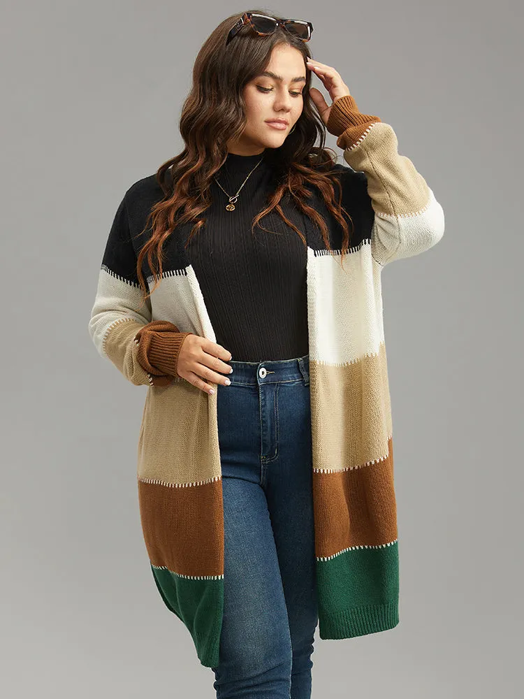 Colorblock Patchwork Elastic Cuffs Open Front Cardigan sold by Bloomchic product image thumbnail 3