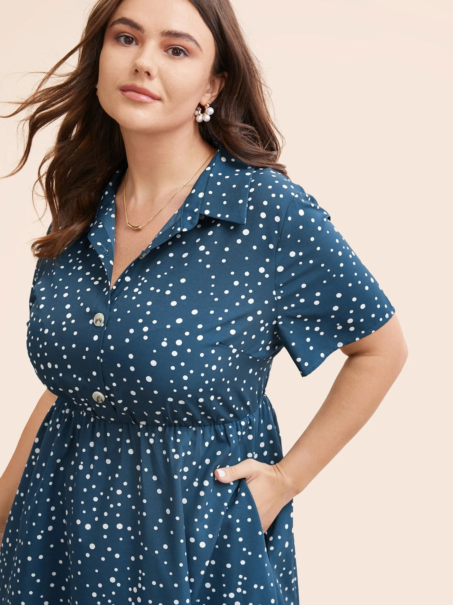 Polka Dot Button Detail Split Hem Midi Dress sold by Bloomchic product image thumbnail 3