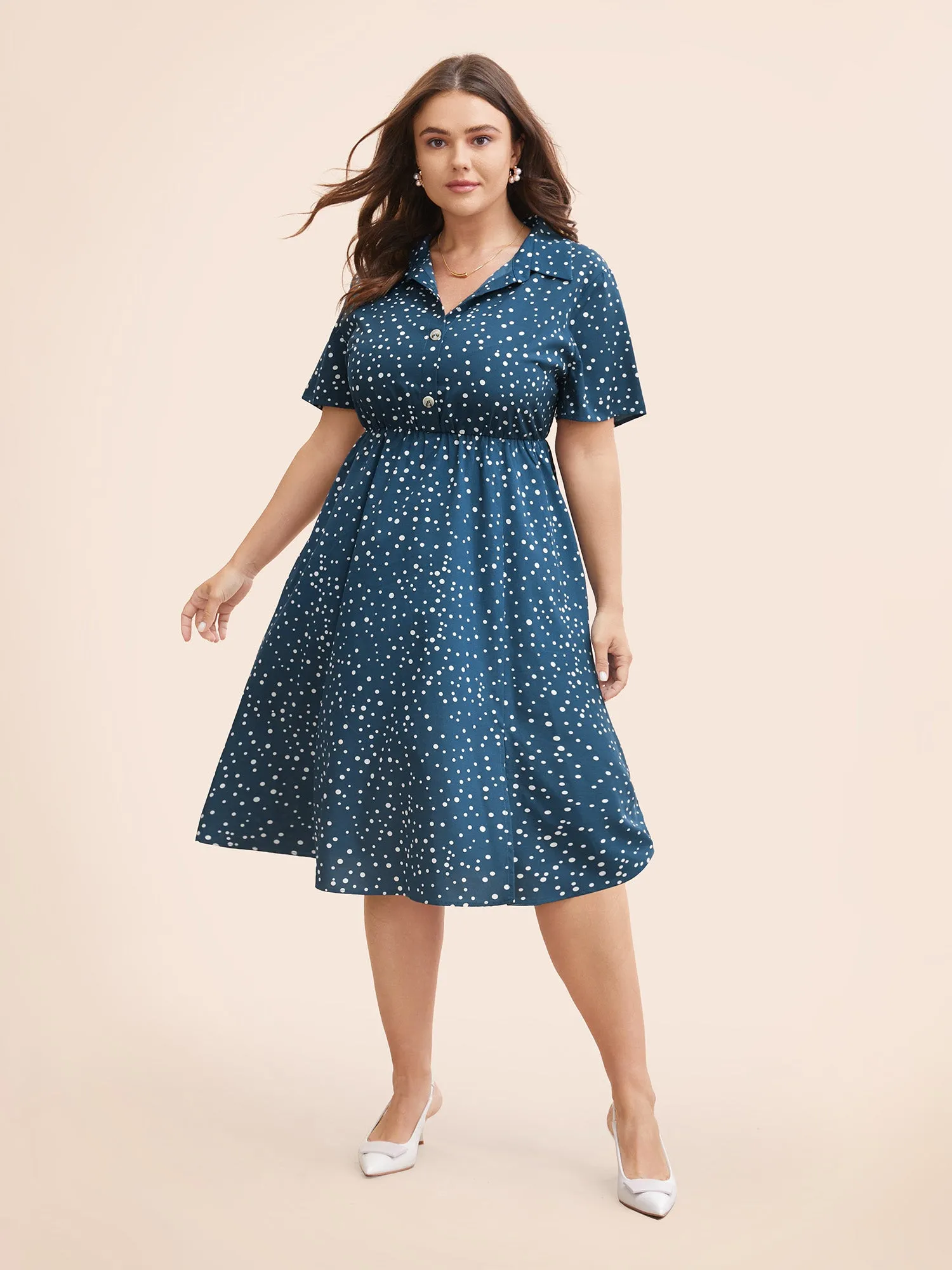 Polka Dot Button Detail Split Hem Midi Dress sold by Bloomchic product image thumbnail 2