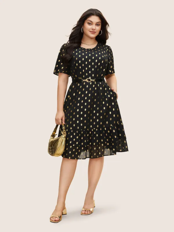Glitter Polka Dot Patchwork Ruffles Dress sold by Bloomchic
