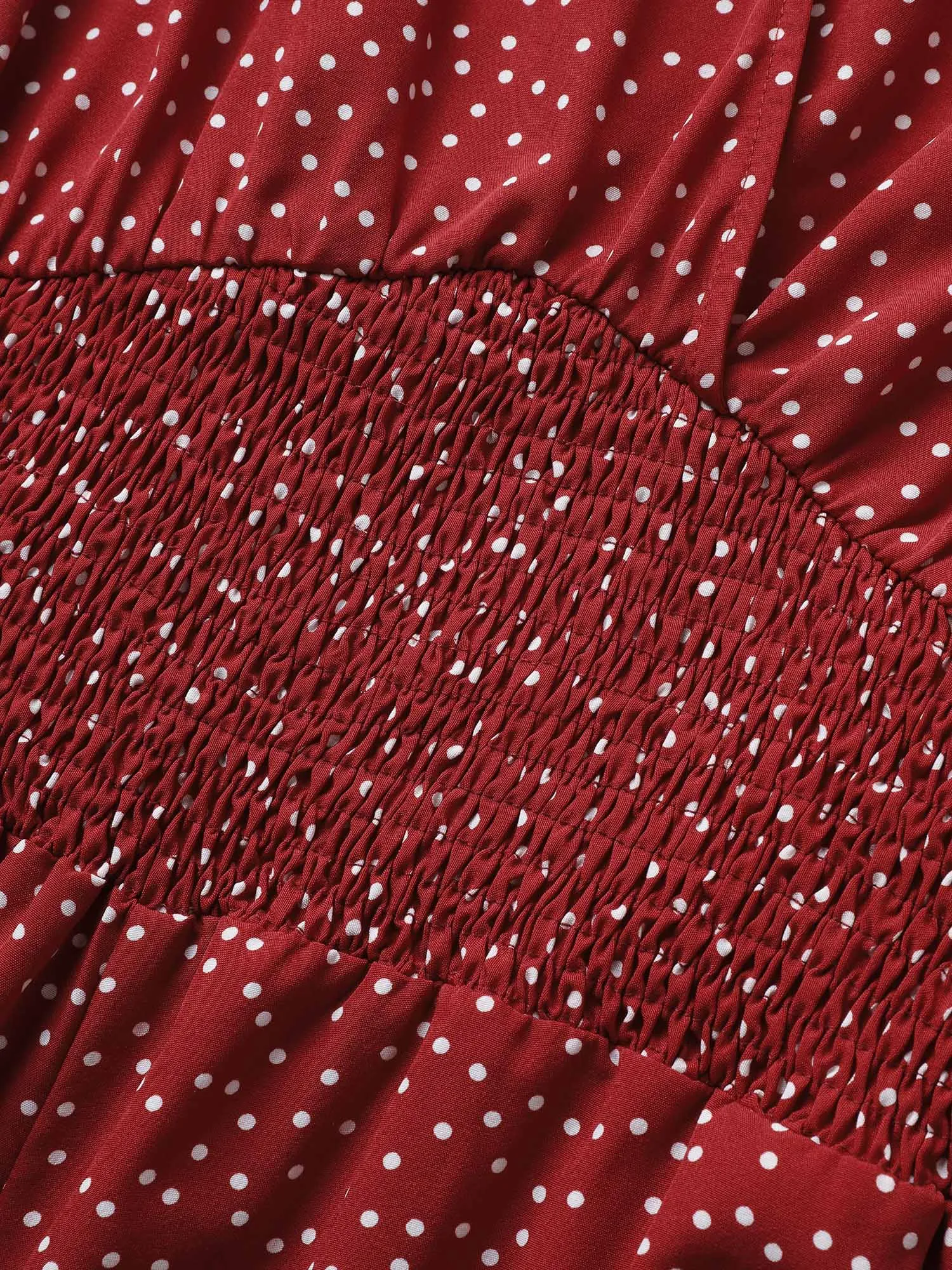 Polka Dot Overlap Collar Shirred Jumpsuit sold by Bloomchic product image thumbnail 5