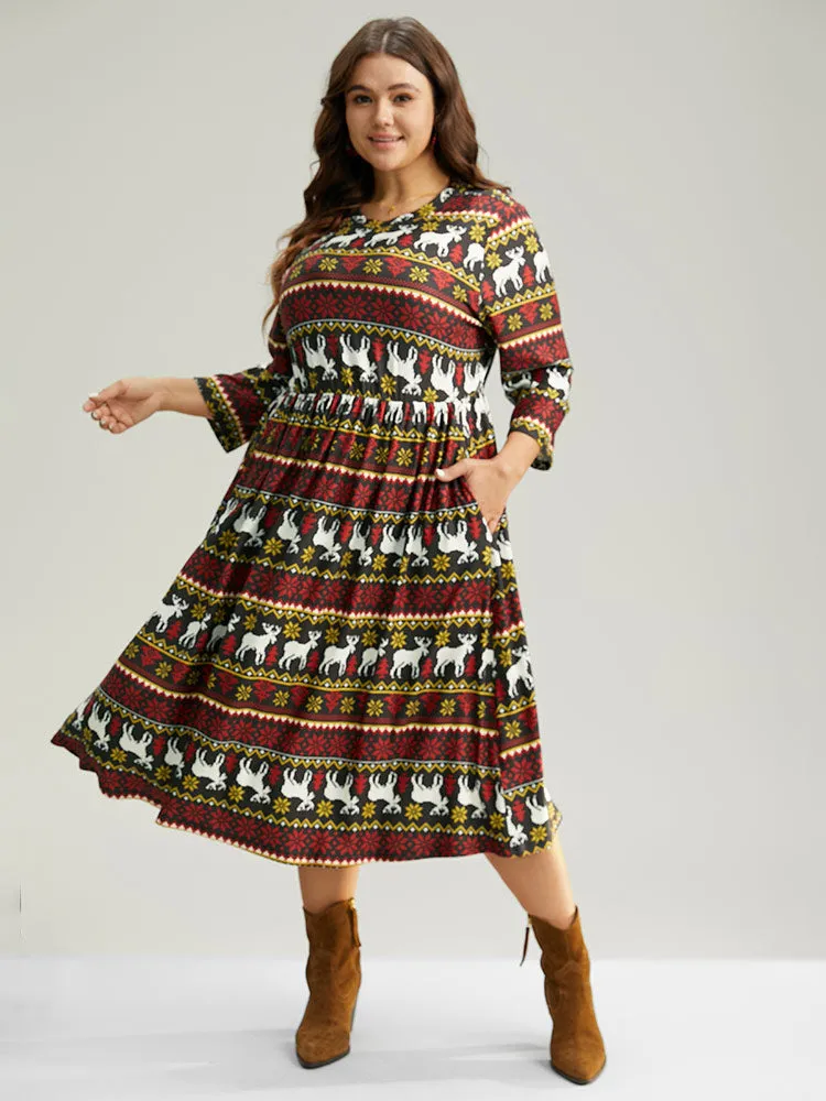 Christmas Elk Contrast Elastic Waist Dress sold by Bloomchic product image thumbnail 3