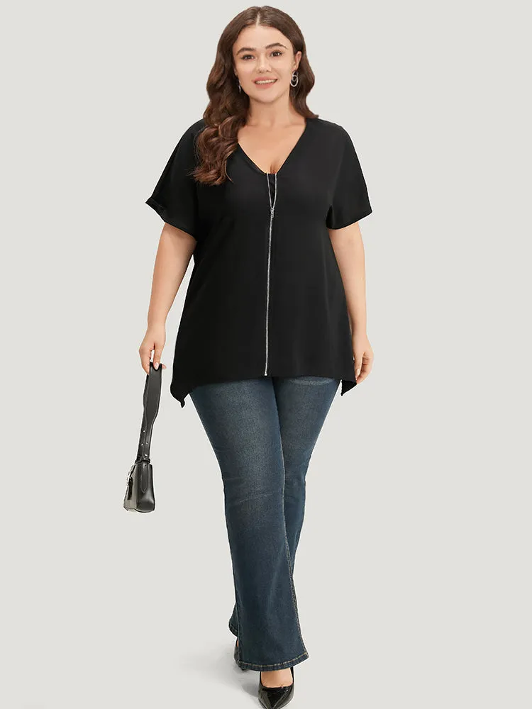 Plain Zipper Curved Hem Blouse sold by Bloomchic product image thumbnail 3