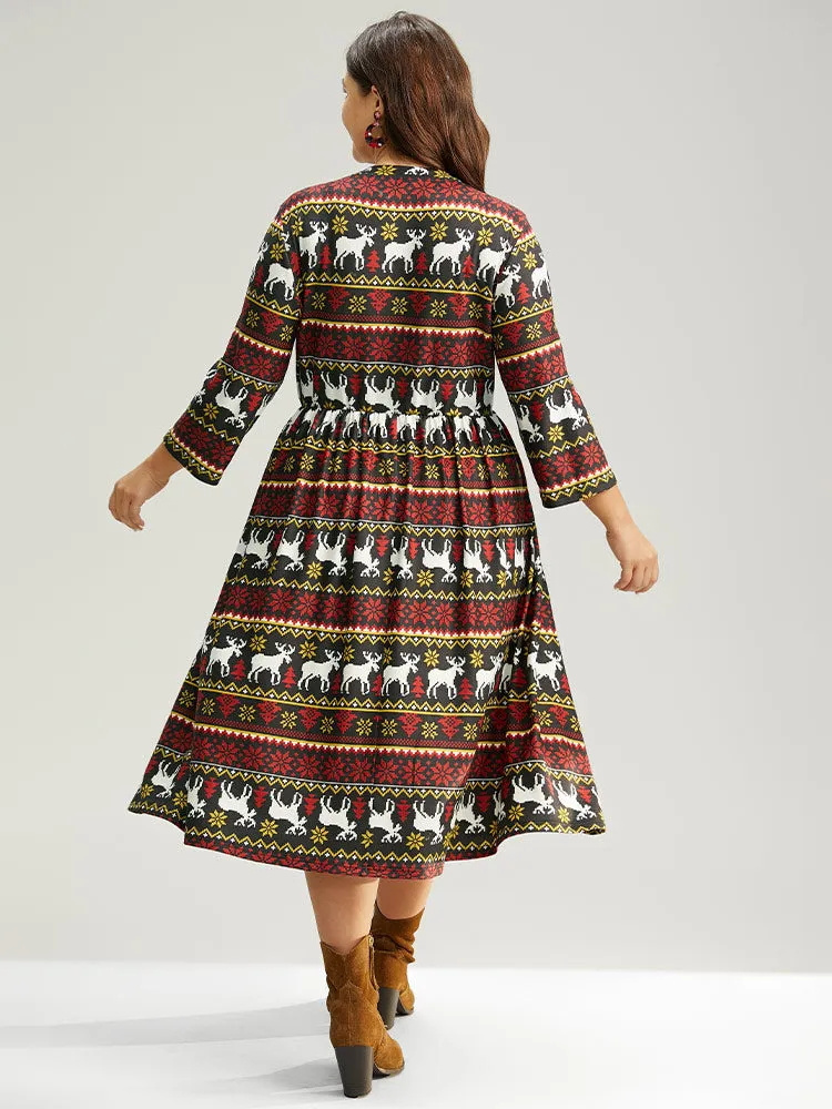 Christmas Elk Contrast Elastic Waist Dress sold by Bloomchic product image thumbnail 4