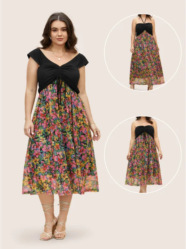 Everywhere Dress - Floral Patchwork Drawstring Dress sold by Bloomchic