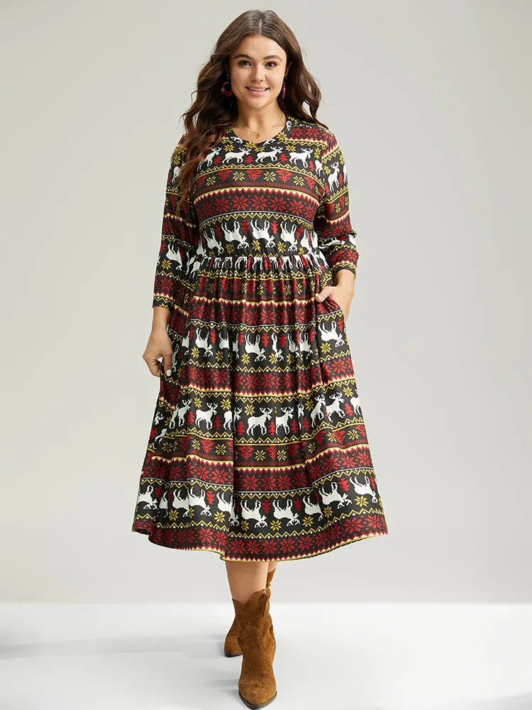 Christmas Elk Contrast Elastic Waist Dress sold by Bloomchic product image thumbnail 5