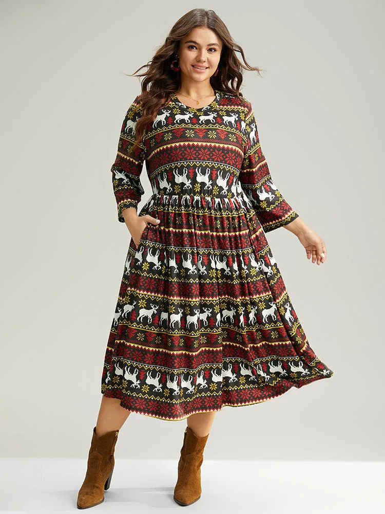 Christmas Elk Contrast Elastic Waist Dress sold by Bloomchic product image thumbnail 2