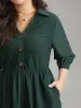 Lapel Collar Elastic Waist Button Detail Midi Dress sold by Bloomchic