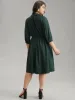 Lapel Collar Elastic Waist Button Detail Midi Dress sold by Bloomchic