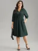 Lapel Collar Elastic Waist Button Detail Midi Dress sold by Bloomchic