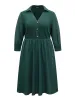Lapel Collar Elastic Waist Button Detail Midi Dress sold by Bloomchic