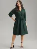 Lapel Collar Elastic Waist Button Detail Midi Dress sold by Bloomchic