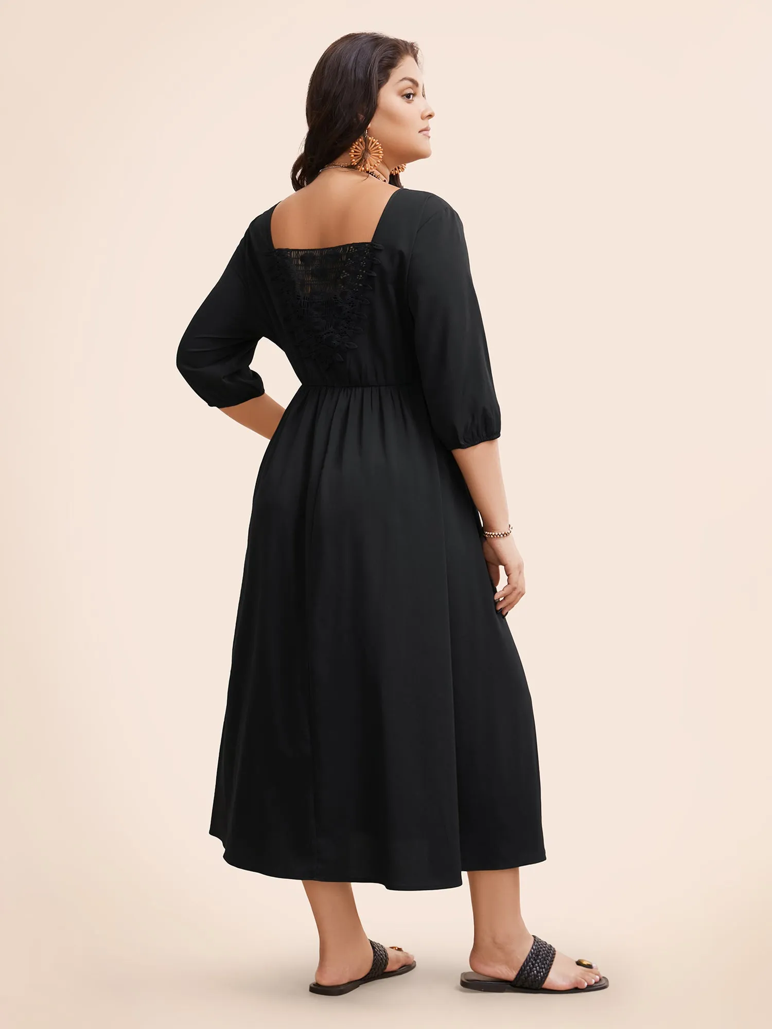 Lace Panel Button Detail Elastic Waist Dress sold by Bloomchic product image thumbnail 2