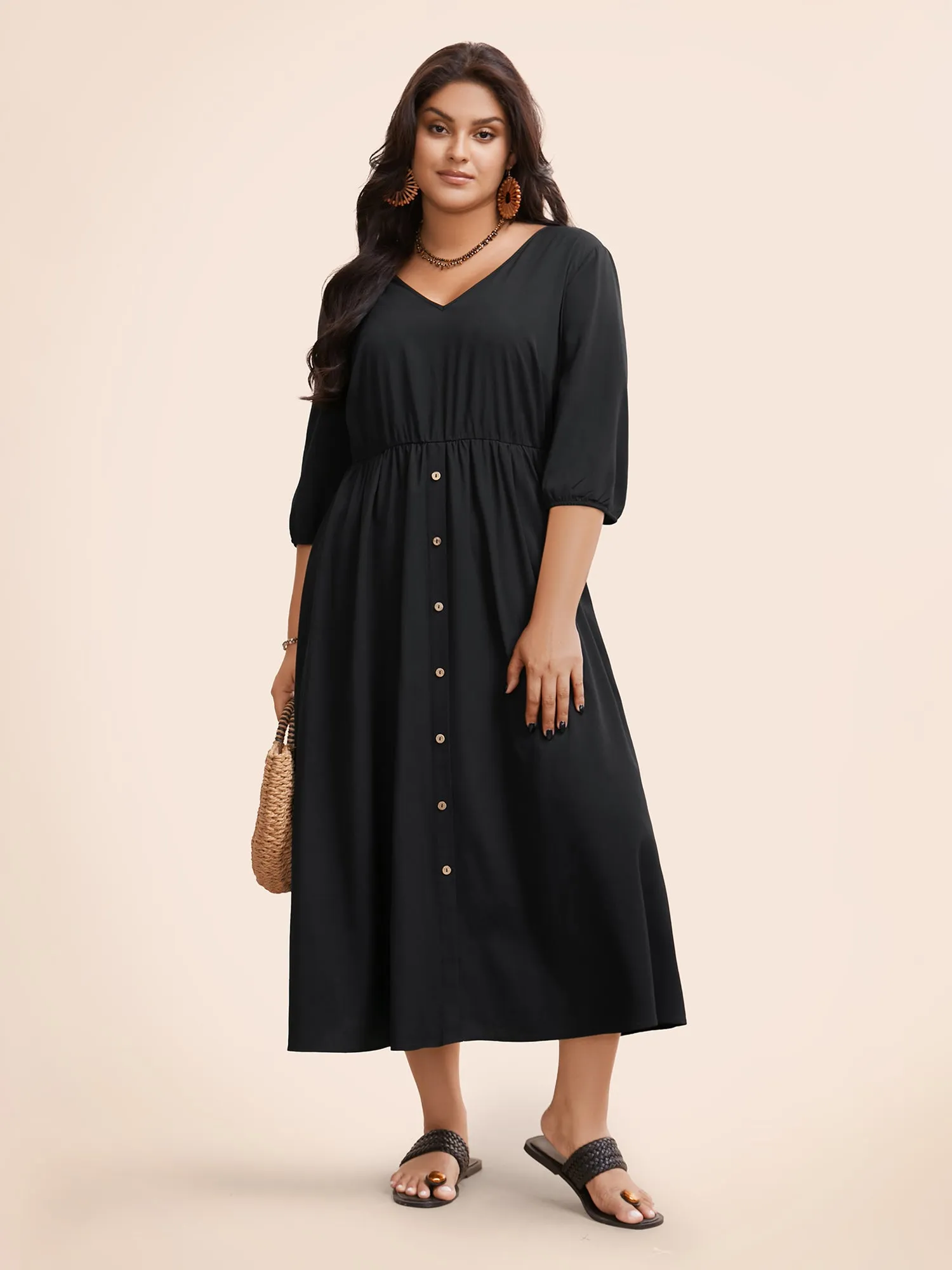 Lace Panel Button Detail Elastic Waist Dress sold by Bloomchic product image thumbnail 3