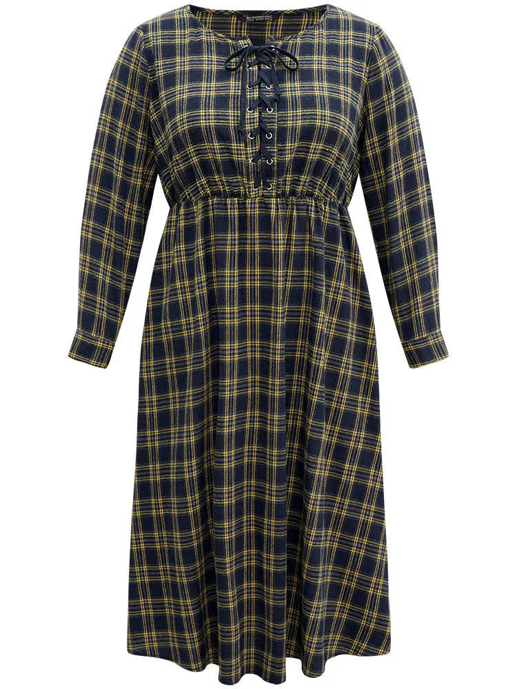 Plaid Elastic Waist Lace Up Ties Dress sold by Bloomchic product image thumbnail 5