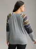 Paisley Striped Patchwork Twist Front T-shirt sold by Bloomchic