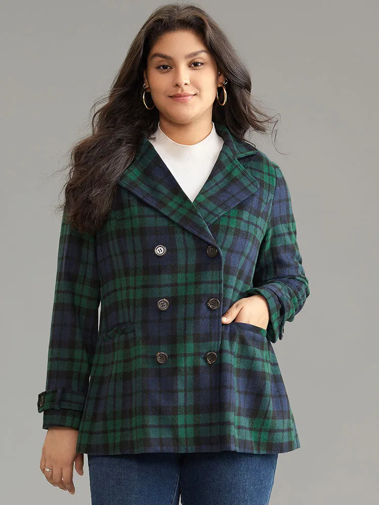 Patched Pocket Plaid Double Breasted Coat sold by Bloomchic