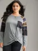 Paisley Striped Patchwork Twist Front T-shirt sold by Bloomchic