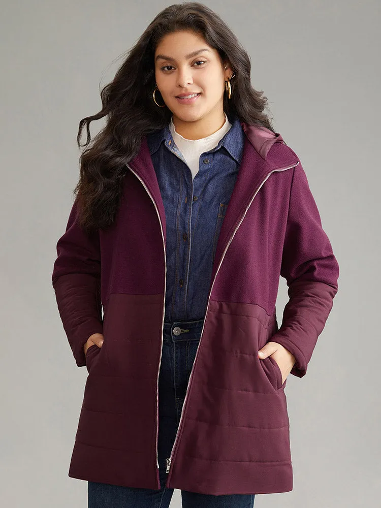 Plain Patchwork Zipper Padded Hooded Coat sold by Bloomchic