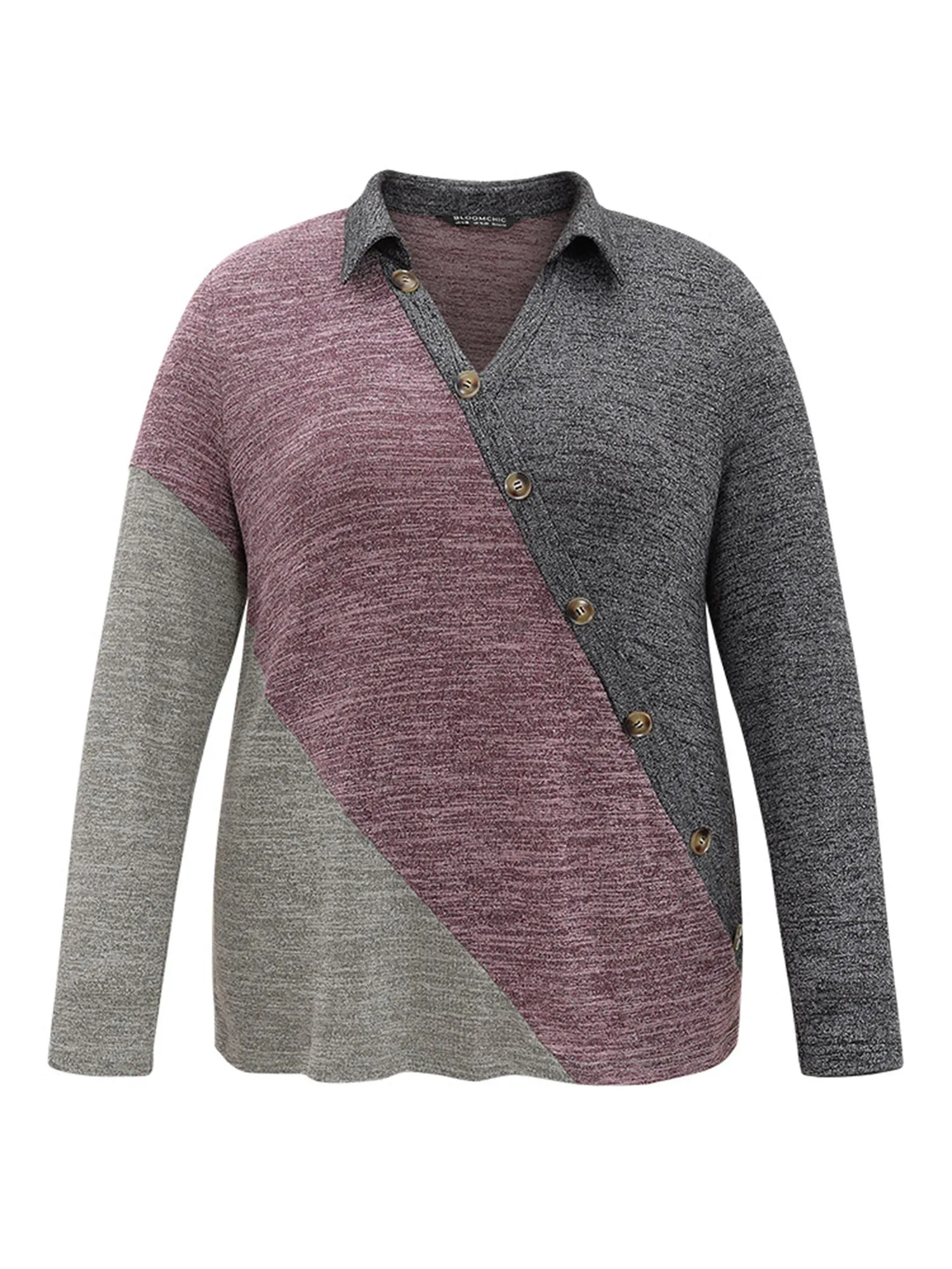 Contrast Heather V Neck Button Detail T-shirt sold by Bloomchic product image thumbnail 5