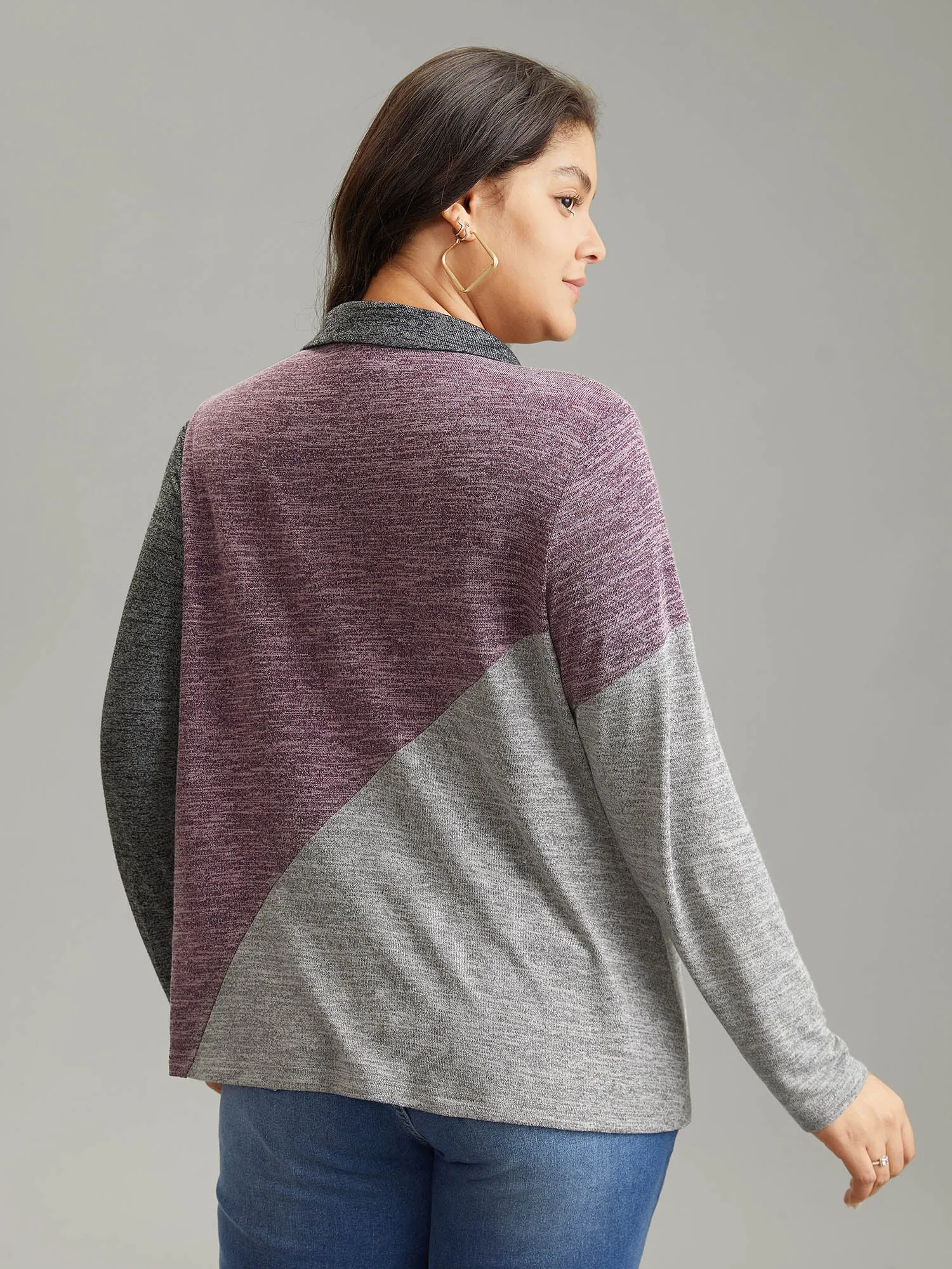 Contrast Heather V Neck Button Detail T-shirt sold by Bloomchic product image thumbnail 2