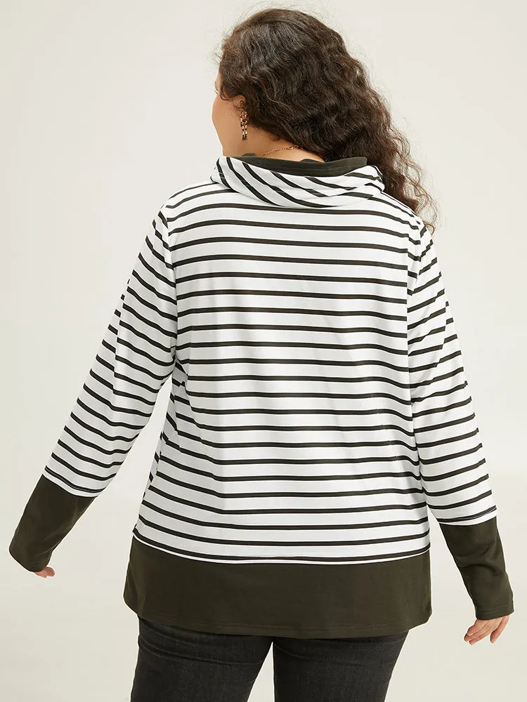 Halloween Striped Patchwork Contrast Drawstring Sweatshirt sold by Bloomchic product image thumbnail 3