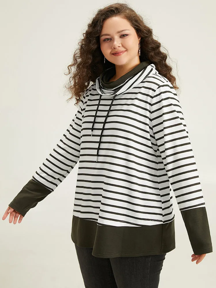 Halloween Striped Patchwork Contrast Drawstring Sweatshirt sold by Bloomchic product image thumbnail 4