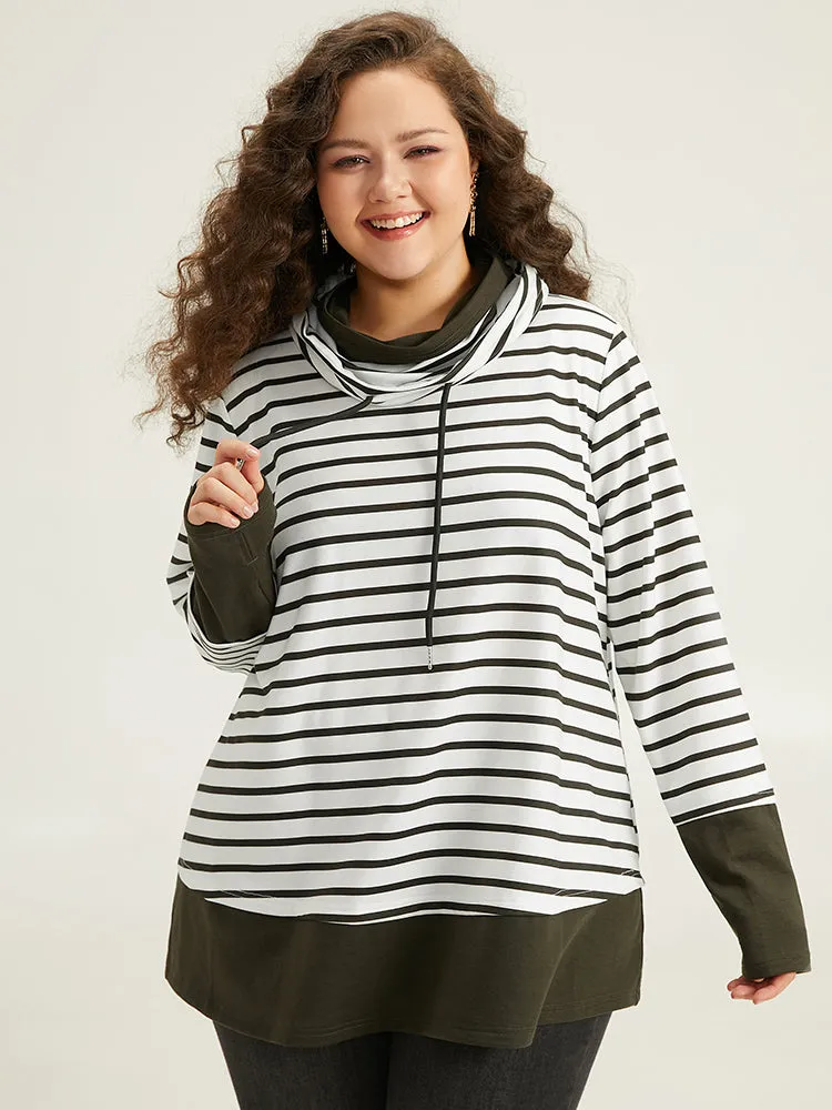 Halloween Striped Patchwork Contrast Drawstring Sweatshirt sold by Bloomchic