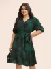 Plant Pocket Puff Sleeve Belt Ruffle Hem Button Up Dress sold by Bloomchic