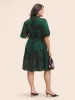 Plant Pocket Puff Sleeve Belt Ruffle Hem Button Up Dress sold by Bloomchic