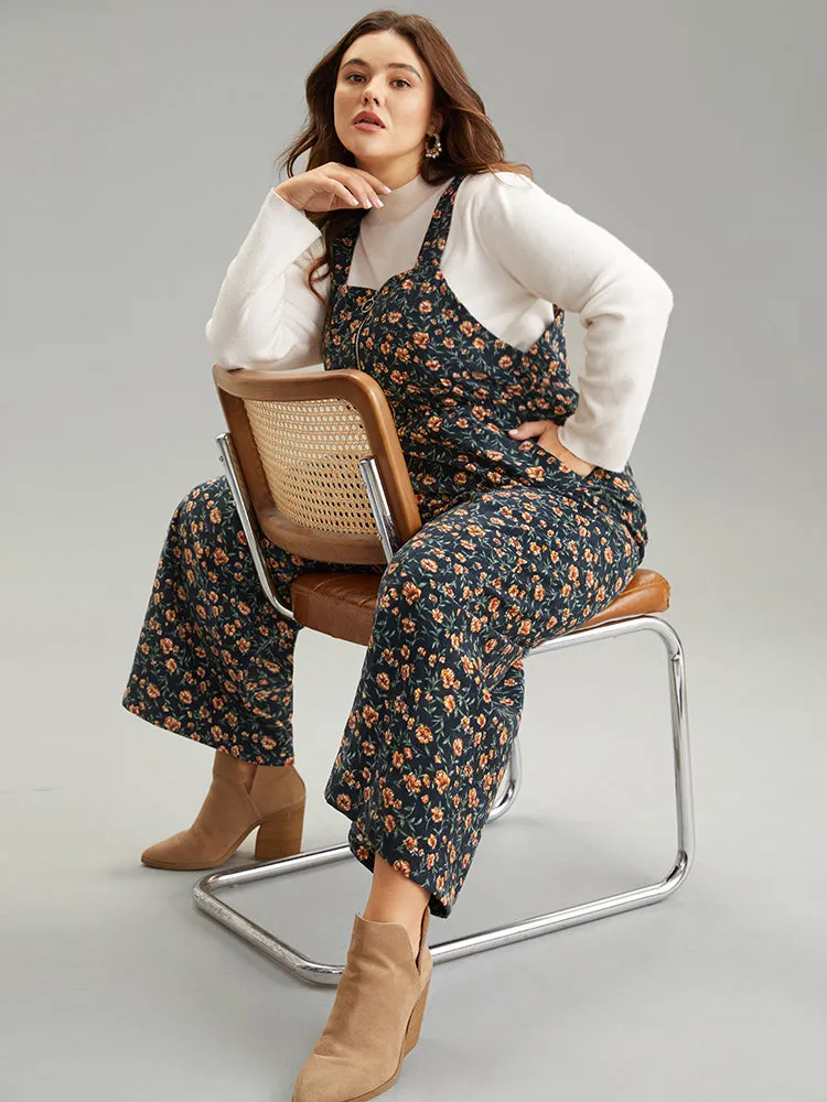 Ditsy Floral O Ring Zipper Corduroy Jumpsuit sold by Bloomchic