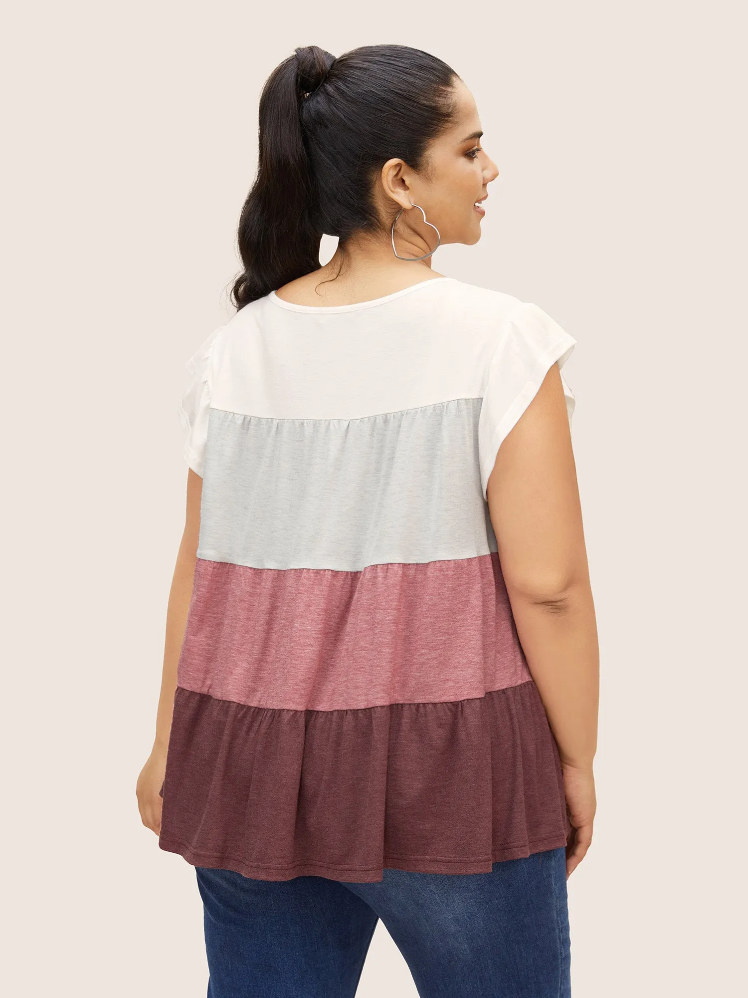 Colorblock Contrast Ruffle Cap Sleeve T-shirt sold by Bloomchic product image thumbnail 2