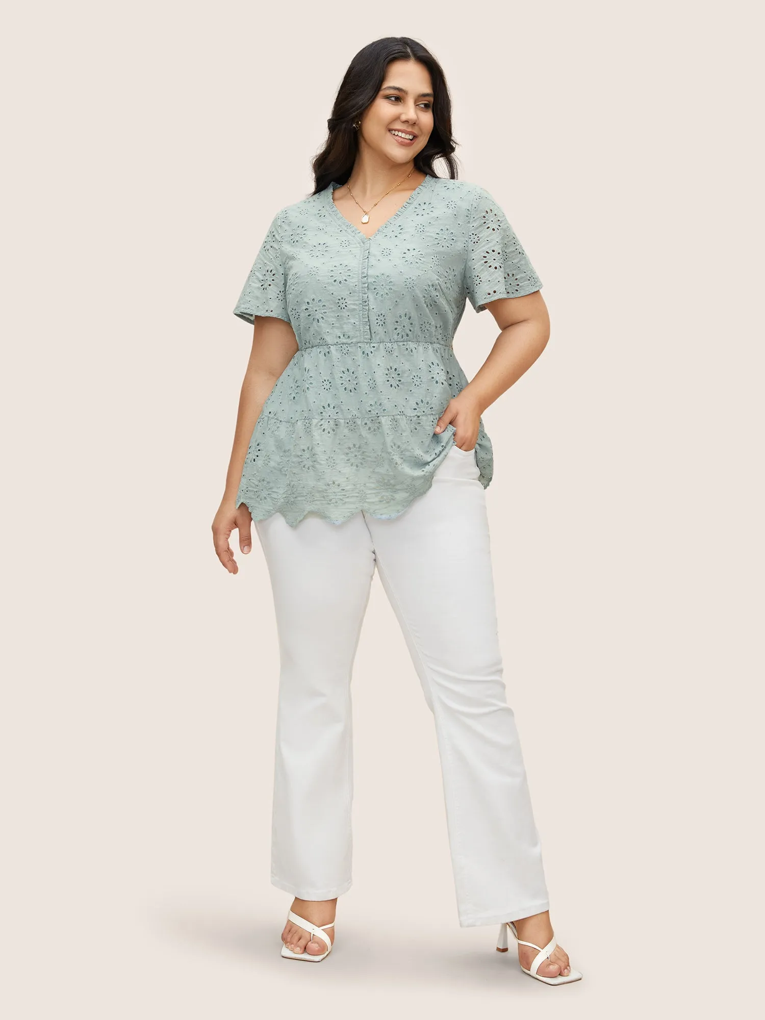 Plain Broderie Anglaise Flutter Sleeve Blouse sold by Bloomchic product image thumbnail 2