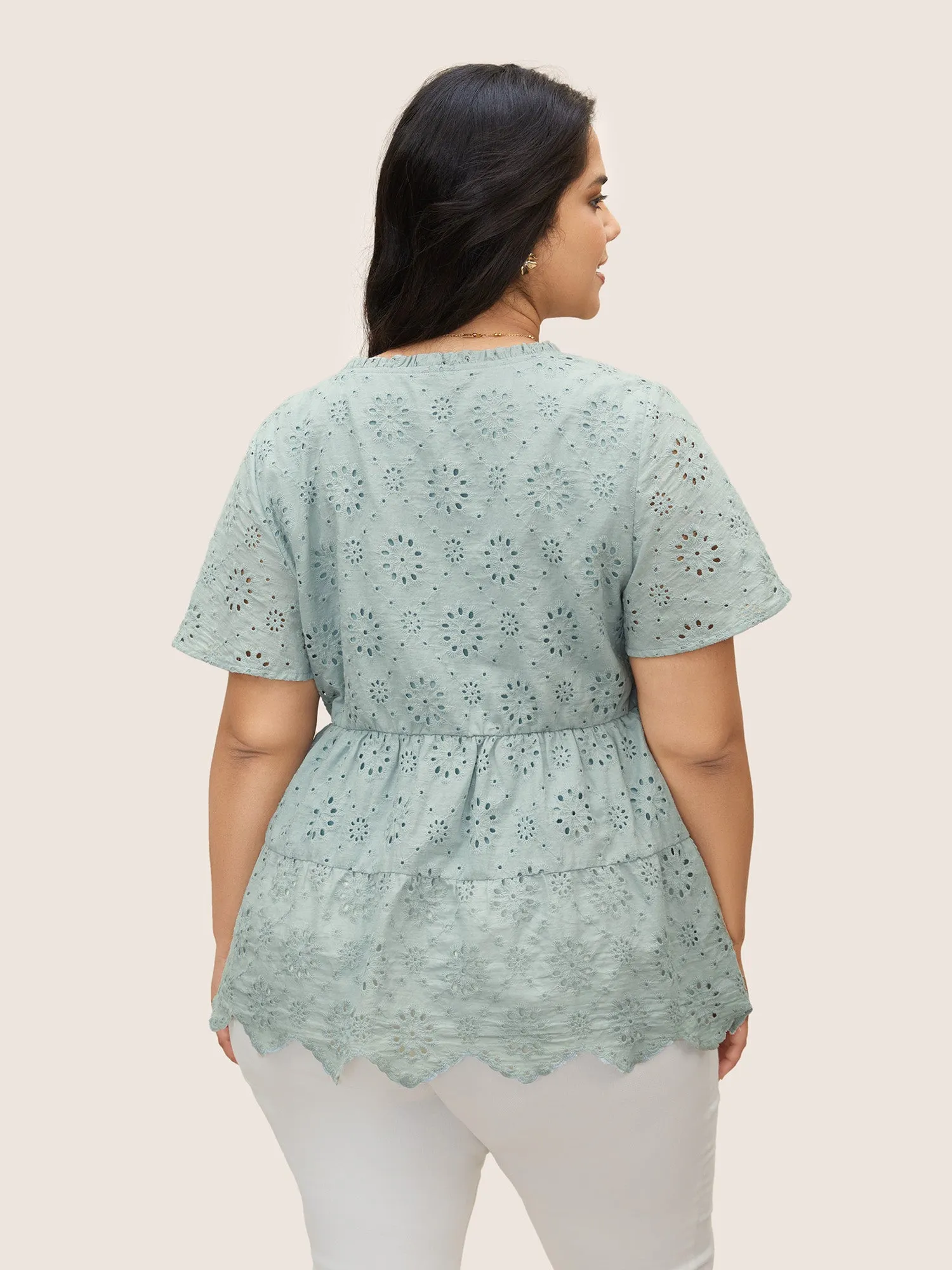 Plain Broderie Anglaise Flutter Sleeve Blouse sold by Bloomchic product image thumbnail 4