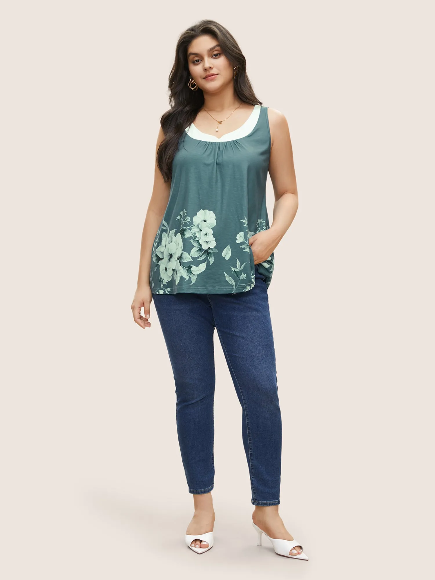 Boho Print Contrast Notched Tank Top sold by Bloomchic product image thumbnail 3