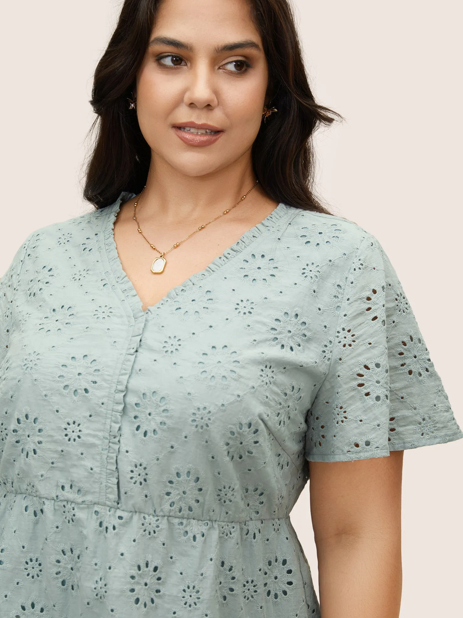 Plain Broderie Anglaise Flutter Sleeve Blouse sold by Bloomchic product image thumbnail 3