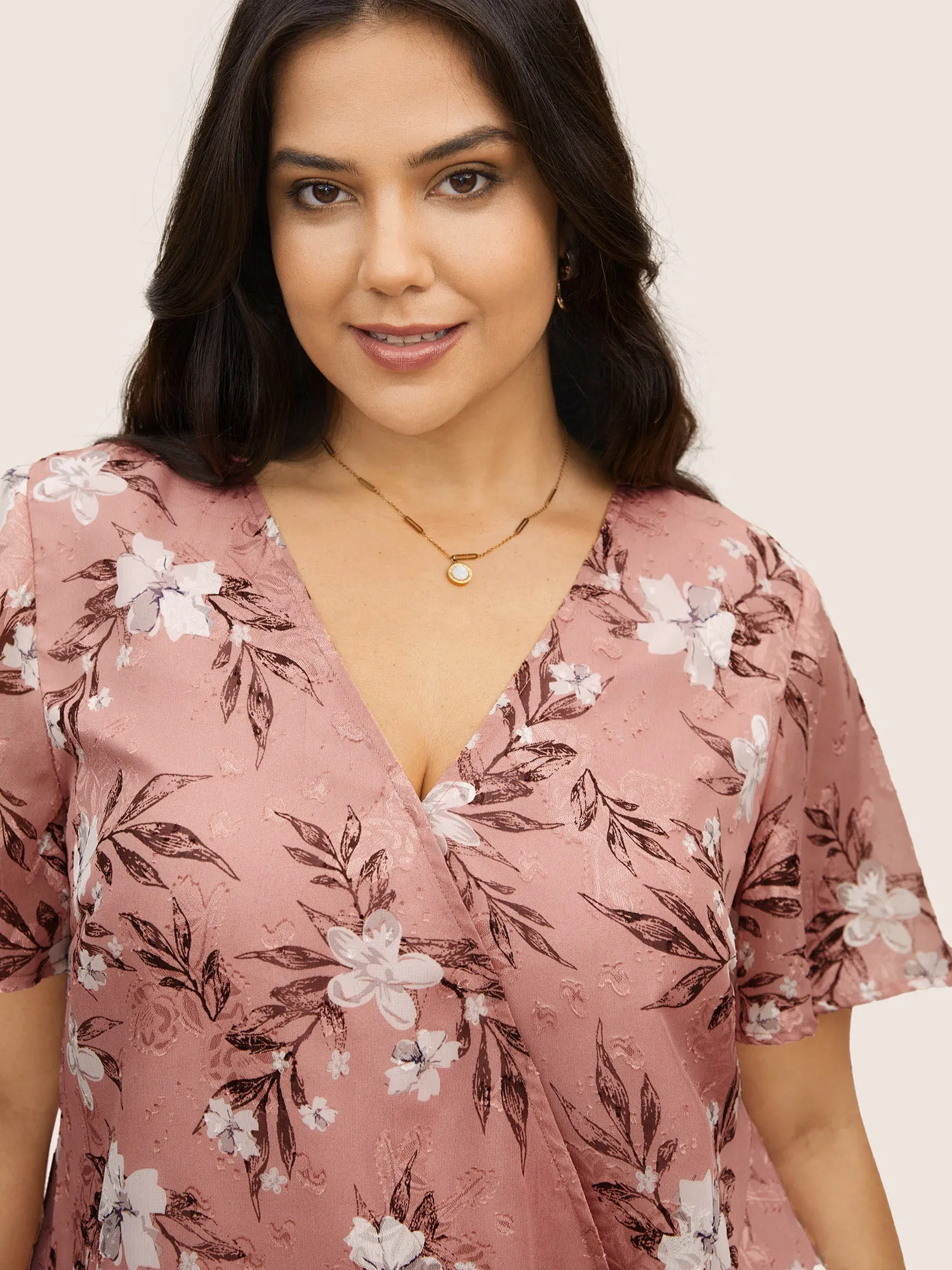 Chiffon Floral Overlap Collar Blouse sold by Bloomchic product image thumbnail 4