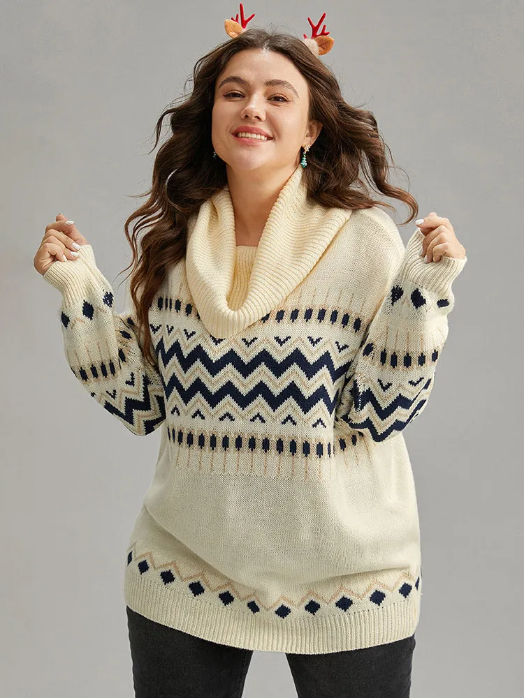 Geometric Contrast Turtleneck Elastic Cuffs Pullover sold by Bloomchic product image thumbnail 4