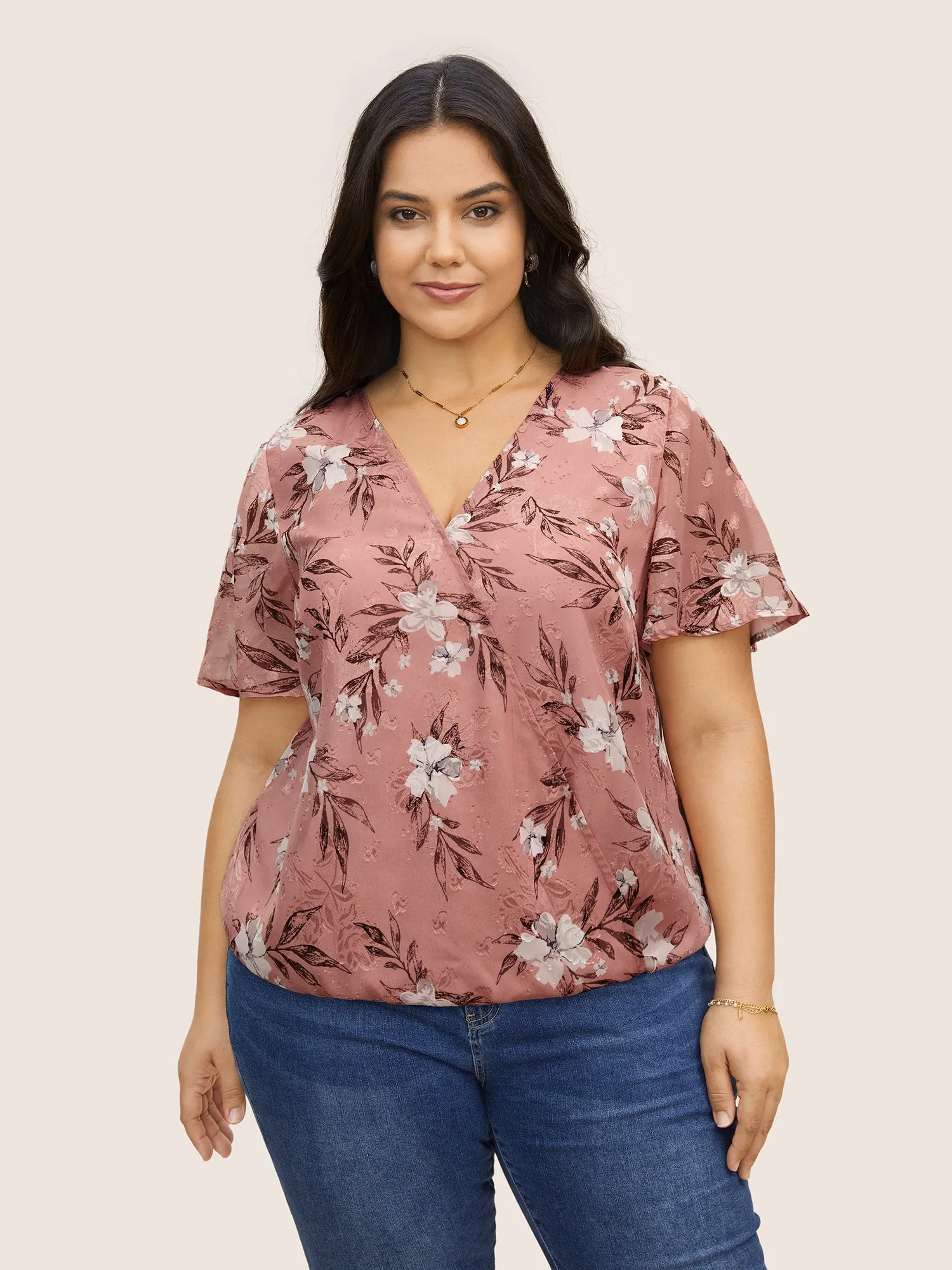 Chiffon Floral Overlap Collar Blouse sold by Bloomchic