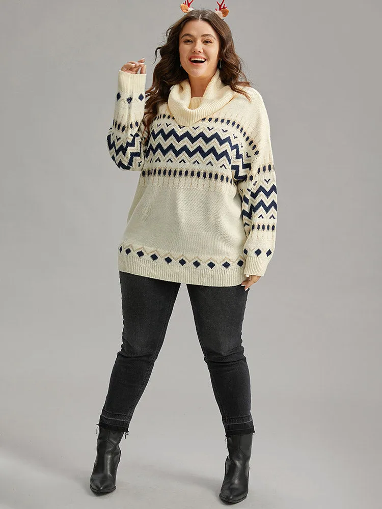 Geometric Contrast Turtleneck Elastic Cuffs Pullover sold by Bloomchic product image thumbnail 5