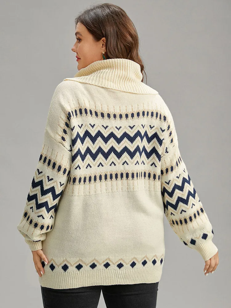 Geometric Contrast Turtleneck Elastic Cuffs Pullover sold by Bloomchic product image thumbnail 2