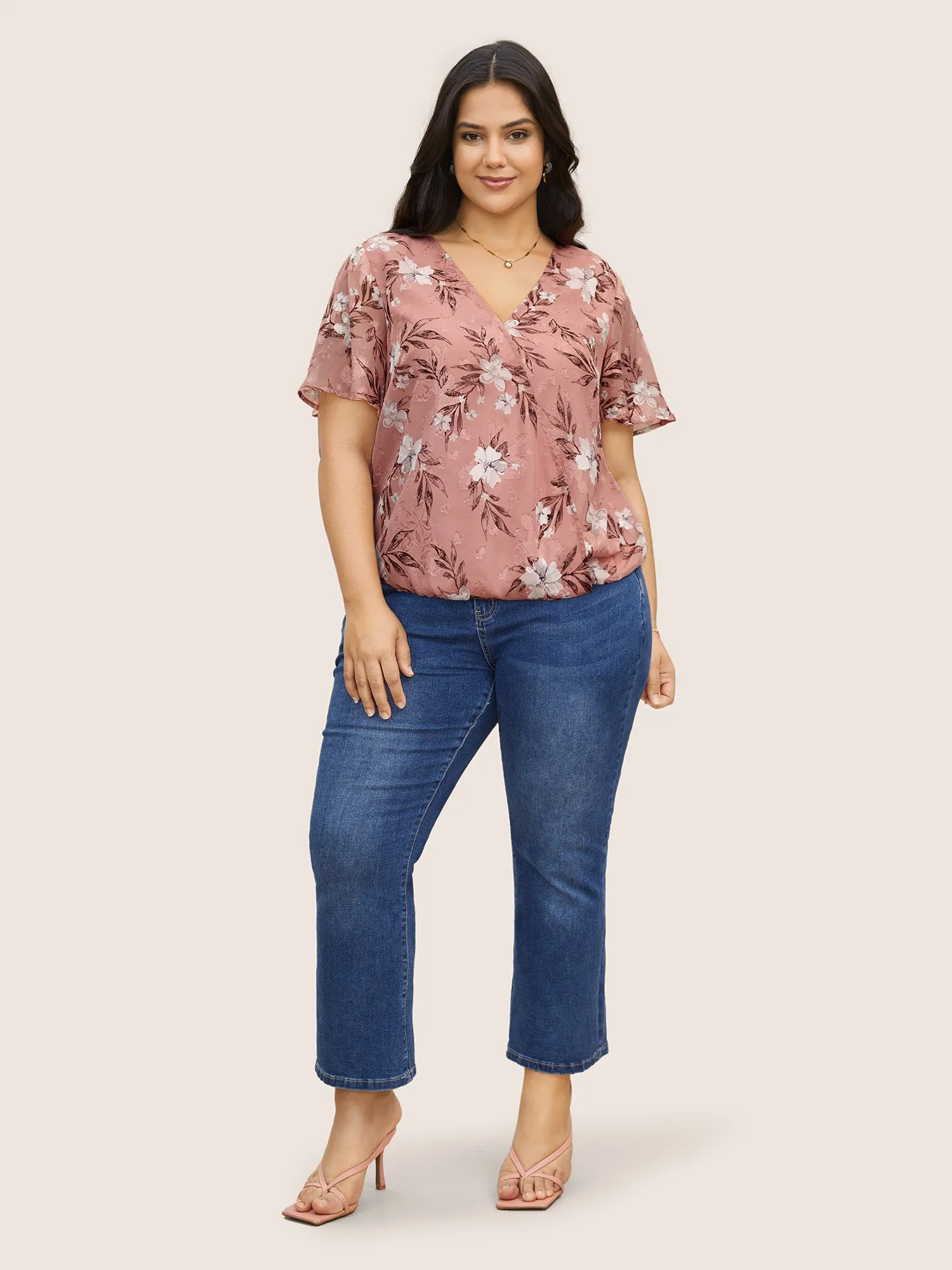 Chiffon Floral Overlap Collar Blouse sold by Bloomchic product image thumbnail 2