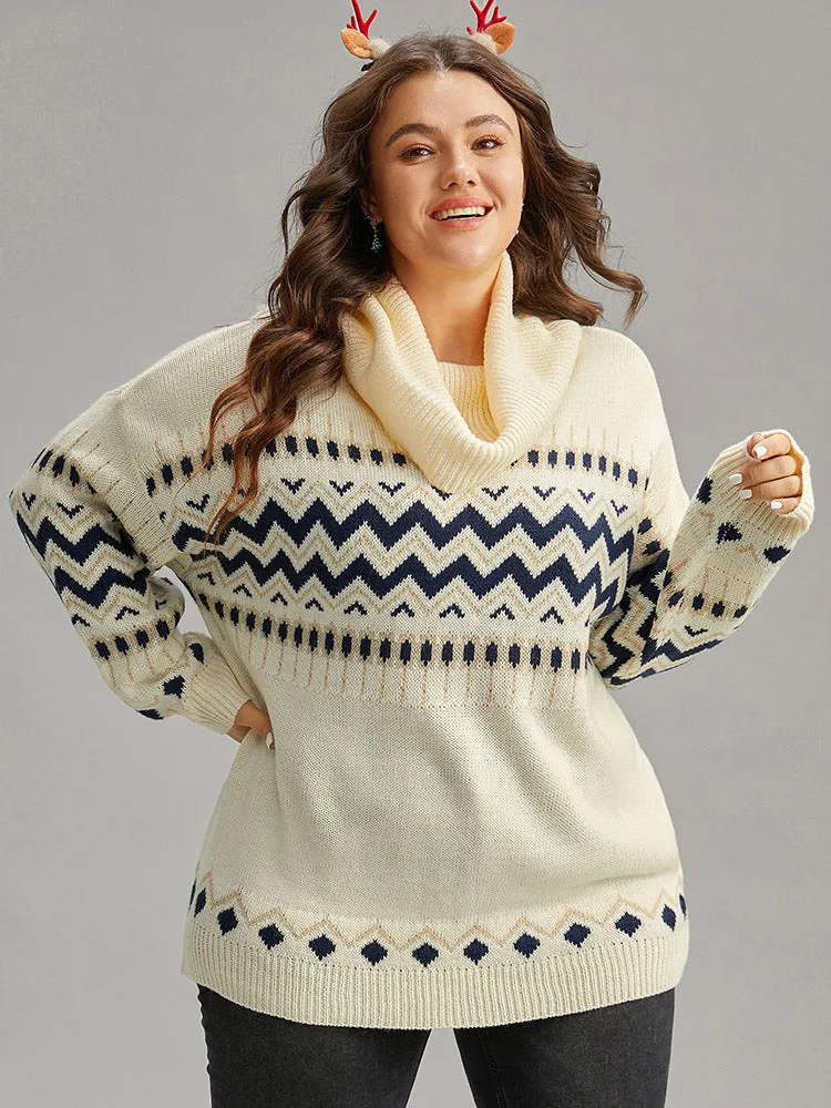 Geometric Contrast Turtleneck Elastic Cuffs Pullover sold by Bloomchic product image thumbnail 3