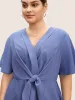 Plain Wrap Ruffle Sleeve Tie Knot Blouse sold by Bloomchic