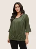 Solid Pleated V Neck Bell Sleeve T-shirt sold by Bloomchic
