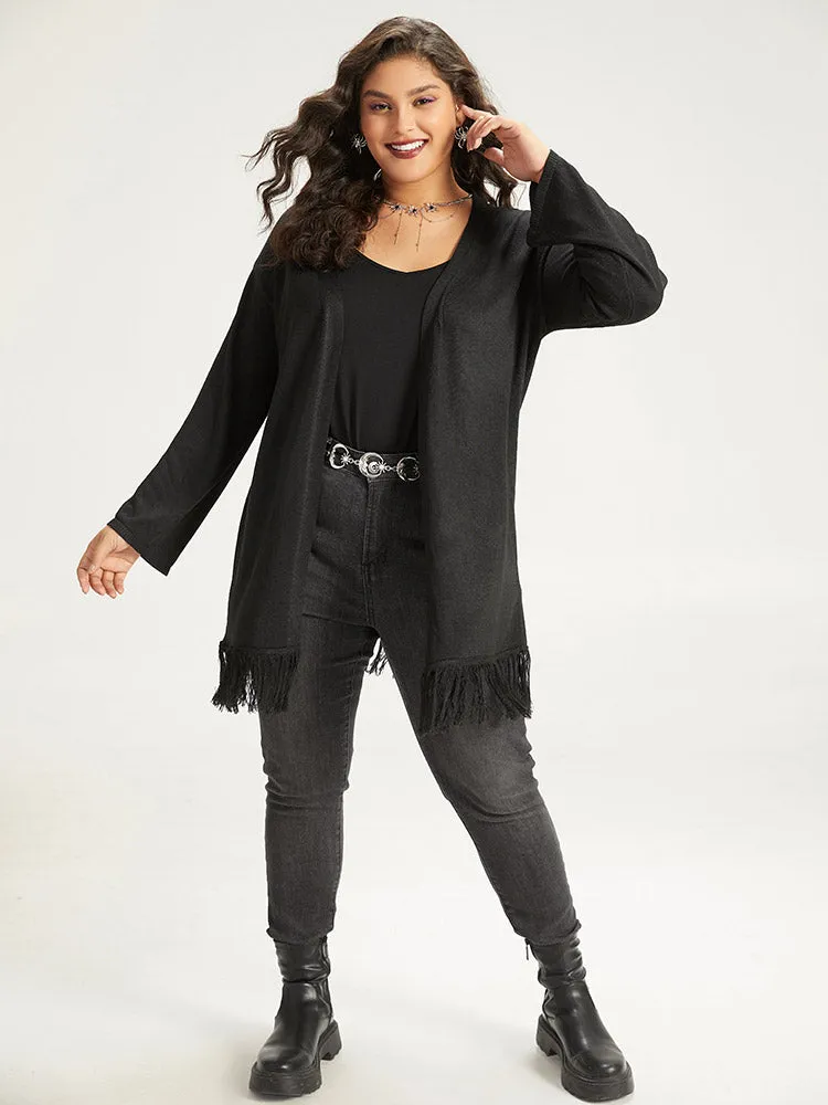 Halloween Spider Print Tassel Trim Open Front Cardigan sold by Bloomchic product image thumbnail 5