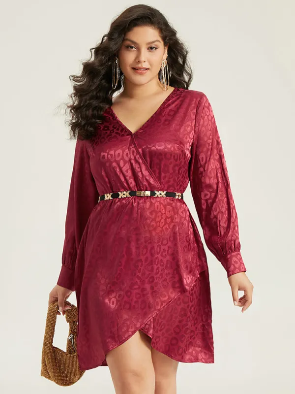 Solid V Neck Gathered Wrap Hem Dress sold by Bloomchic