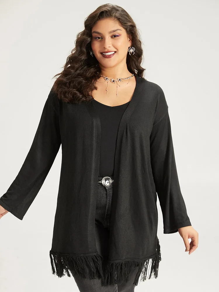 Halloween Spider Print Tassel Trim Open Front Cardigan sold by Bloomchic product image thumbnail 3