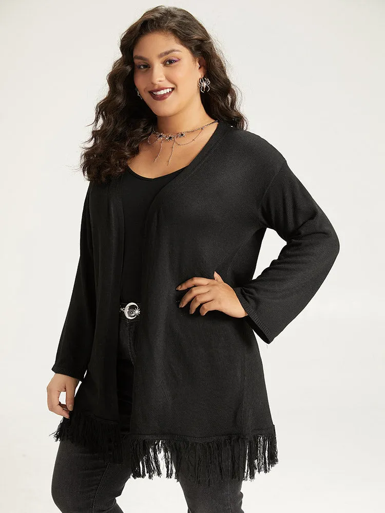 Halloween Spider Print Tassel Trim Open Front Cardigan sold by Bloomchic product image thumbnail 4