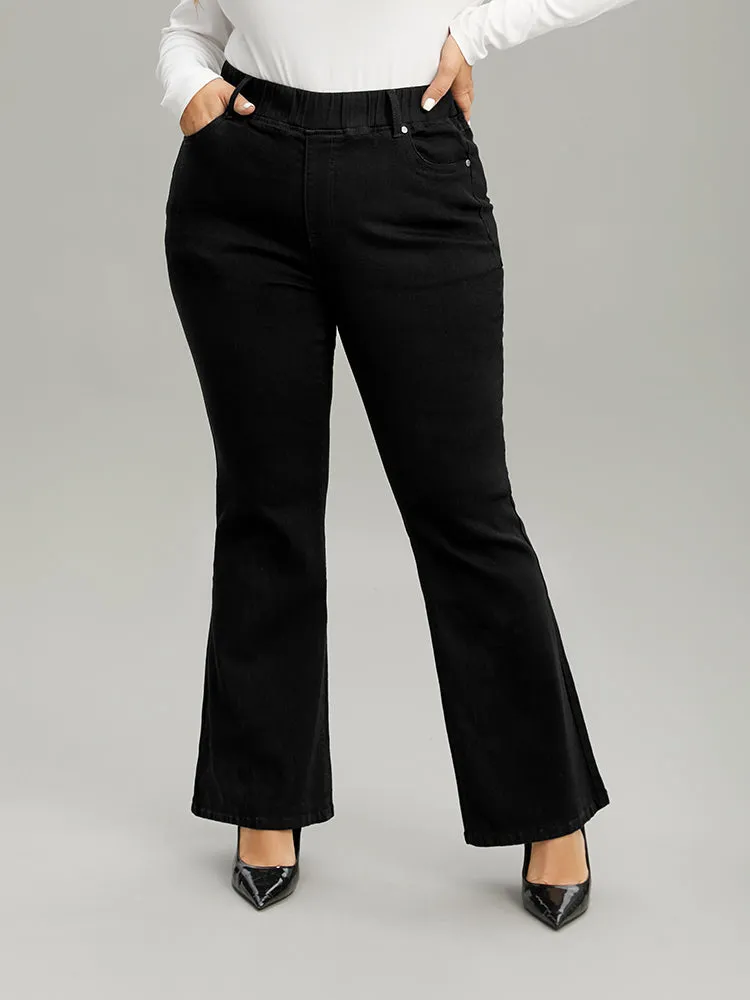 Black Wash Pocket Flare Leg Jeans sold by Bloomchic